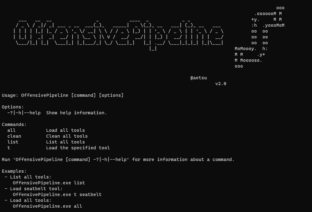 aetsu's tweet image. New release of OffensivePipeline (v2.0):
- Allows to clone public and private git repositories (local or remote)
- Randomizes project GUIDs and  AssemblyInfo content
- Generates shellcodes from binaries
- 79 tools are parameterised 

github.com/Aetsu/Offensiv…
