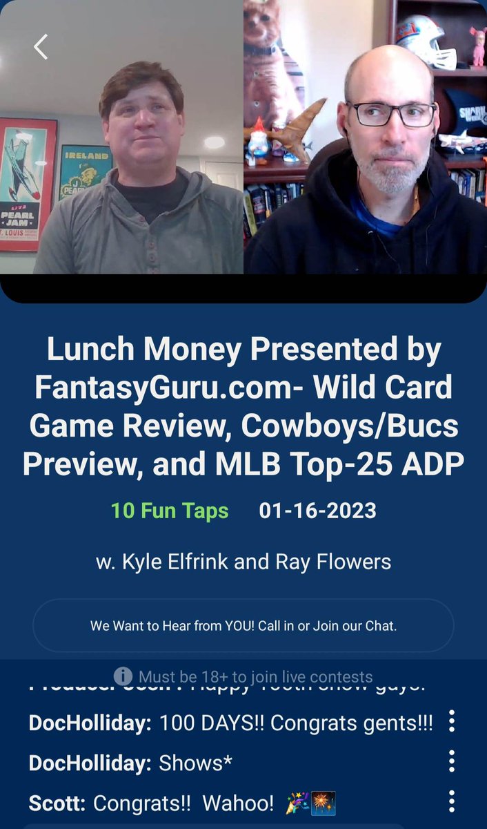 bettornetwork's tweet photo. It's a major milestone today! We have hit 100 Lunch Money's powered by @FantasyGuruSite! 3 cheers to Kyle Elfrink and @TheRayFlowers for 100 awesome shows! #bettorsports #lunchmoney #milestone #100shows #MondayMotivaton #FantasyFootball https://t.co/IyB1oXWVxO