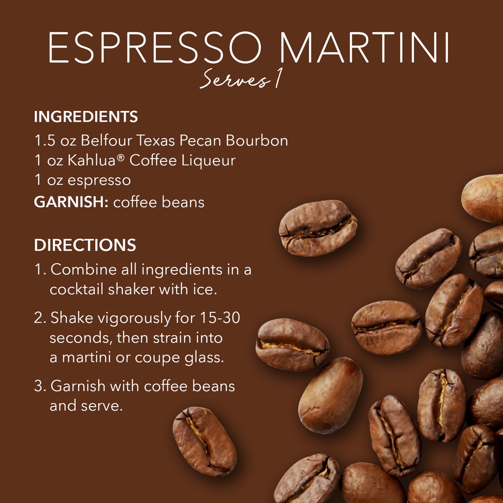 ✨Martini Monday✨ for when you need a little extra pep in your step, try our Texas Pecan Bourbon espresso martini! If you like a creamier spresso tini, add a quarter ounce of Bailey’s or your choice of Irish cream liqueur 🍀 Cheers! #martinimonday

Web: belfourspirits.com/espresso-marti…