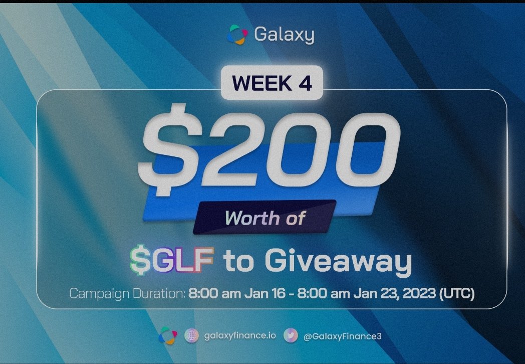 galaxyfinance3's tweet photo. #GalaxyGiveaway Week 4

✔️ Follow @galaxyfinance3

✔️ RT, tag 3 friends

✔️ Join our  telegram: https://t.co/ynAL9798Lt

✔️ Comment with your wallet address

🏆 200$ GLF to be shared! https://t.co/1ZsdI1LDnW