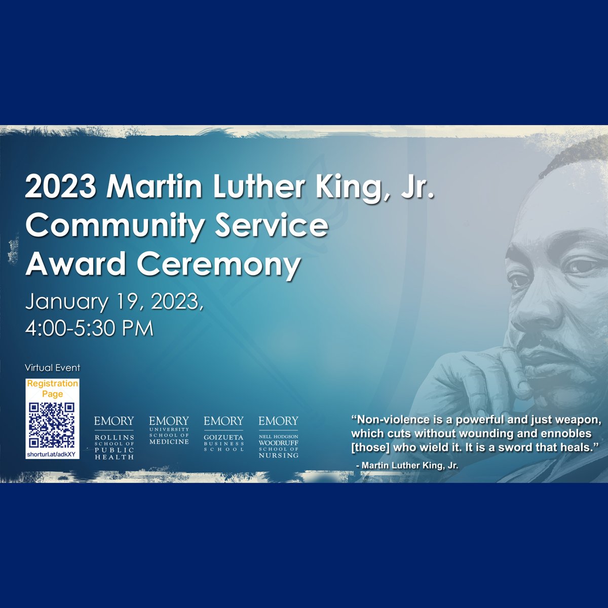 EmoryNursing's tweet photo. Join us &amp; @TrealRashardJ as we honor those who carry on the legacy of Dr. King at the virtual MLK Community Service Award Ceremony - 1/19 @ 4 pm. Register here: https://t.co/qxdbkUNGHF #EmorySON #ESONsocialresponsibility #ESONcommunity @EmoryRollins @EmoryMedicine @EmoryGoizueta https://t.co/NeKu60D0t4