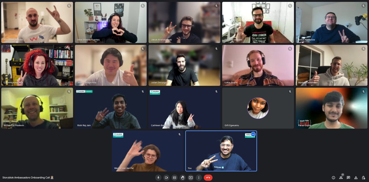 siddharth_hacks's tweet photo. Woohoo, kicking off the onboarding call with the all-new batch of Awesome #StoryblokAmbassadors 🧑🏻‍🚀🚀 @storyblok 🥑 https://t.co/2FtoY08PqT