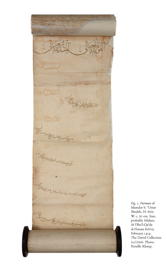 EvrimBinbas's tweet photo. The Timurid Iskandar b. 'Umar Shaykh's farman in The David Collection is an outstanding Persian document Persian. Will Kwiatkowsky and I edited, translated, commented on this magnificent scroll. Our article is now available on my academia page. 👇🏽
https://t.co/29jfpbtsFj https://t.co/jkEVnPIBja