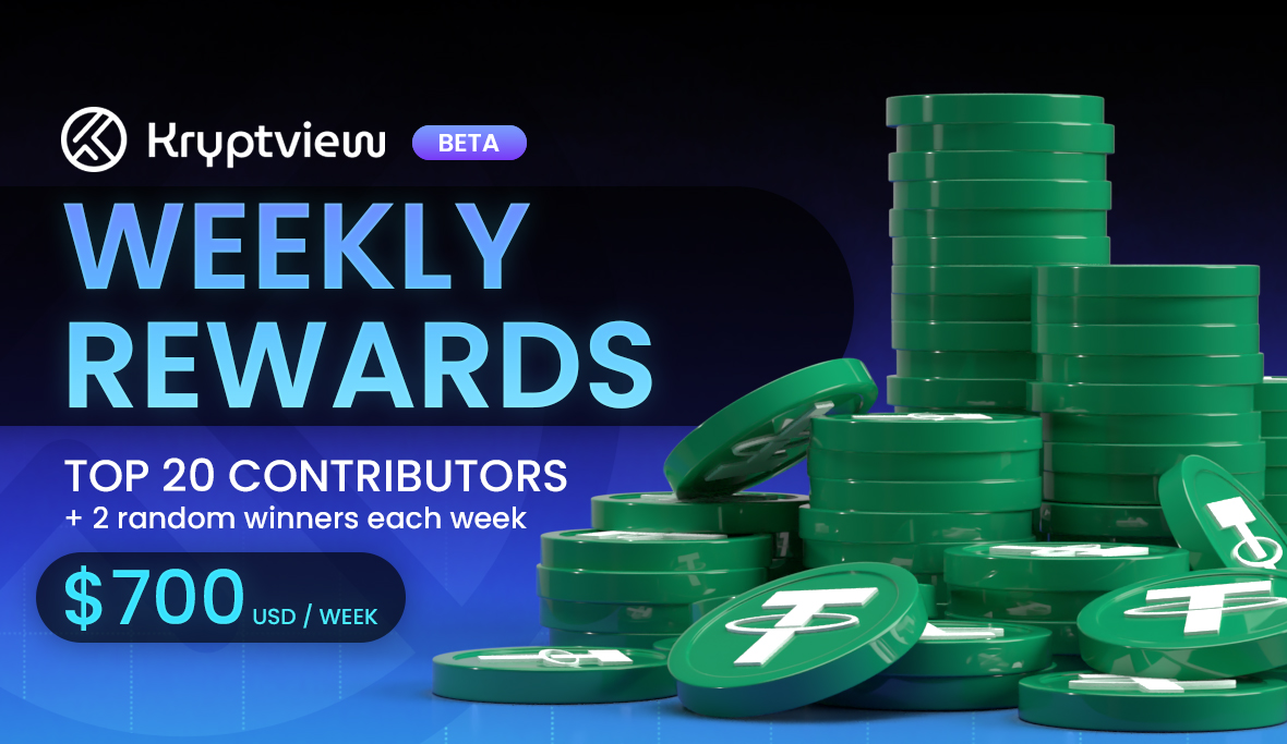 theKryptview's tweet photo. Sure, the Beta Season 1 is over...

However, the weekly rewards are still ON💸!

700 USDT up for grabs for active #Krytpview contributors every week!

Join now the community now to make sure you don't miss out👉https://t.co/zcQaG7A8EF
#Research2Earn #rewards #DYOR https://t.co/T30qaLsppH
