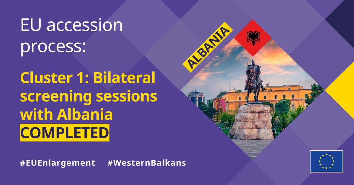 Cluster 1 fully screened with 🇦🇱#Albania!✅

The 🇪🇺#EU accession negotiation process is moving forward with fruitful discussions on democratic institutions, fundamental rights, rule of law, public administration &amp; economic criteria.