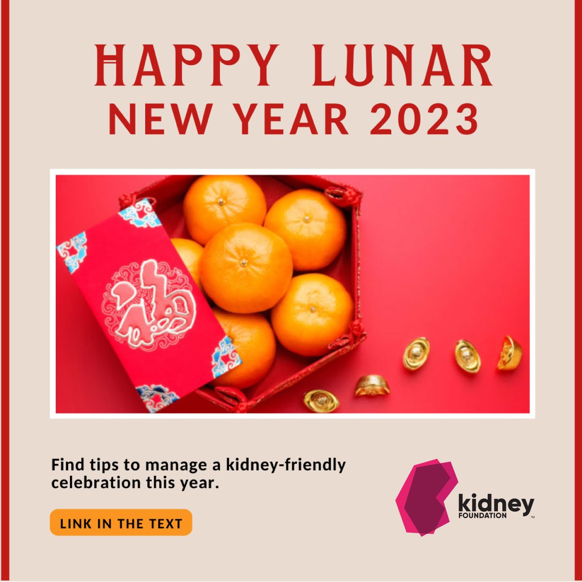 Have a kidney-friendly Lunar New Year! This year, celebrate the #ChineseNewYear in a kidney-friendly manner using recipe tips from our latest blog: kidneycommunitykitchen.ca/dietitians-blo… #YearOfTheRabbit #KidneyHealth