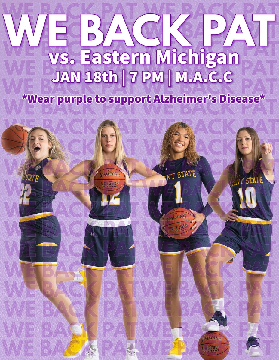 KentStWBB's tweet photo. This Wednesday we take on Eastern Michigan in our We Back Pat game. Wear purple to support Alzheimer’s Disease! 

#webackpat #GoFlashes⚡️ https://t.co/gpxgTs8JQj