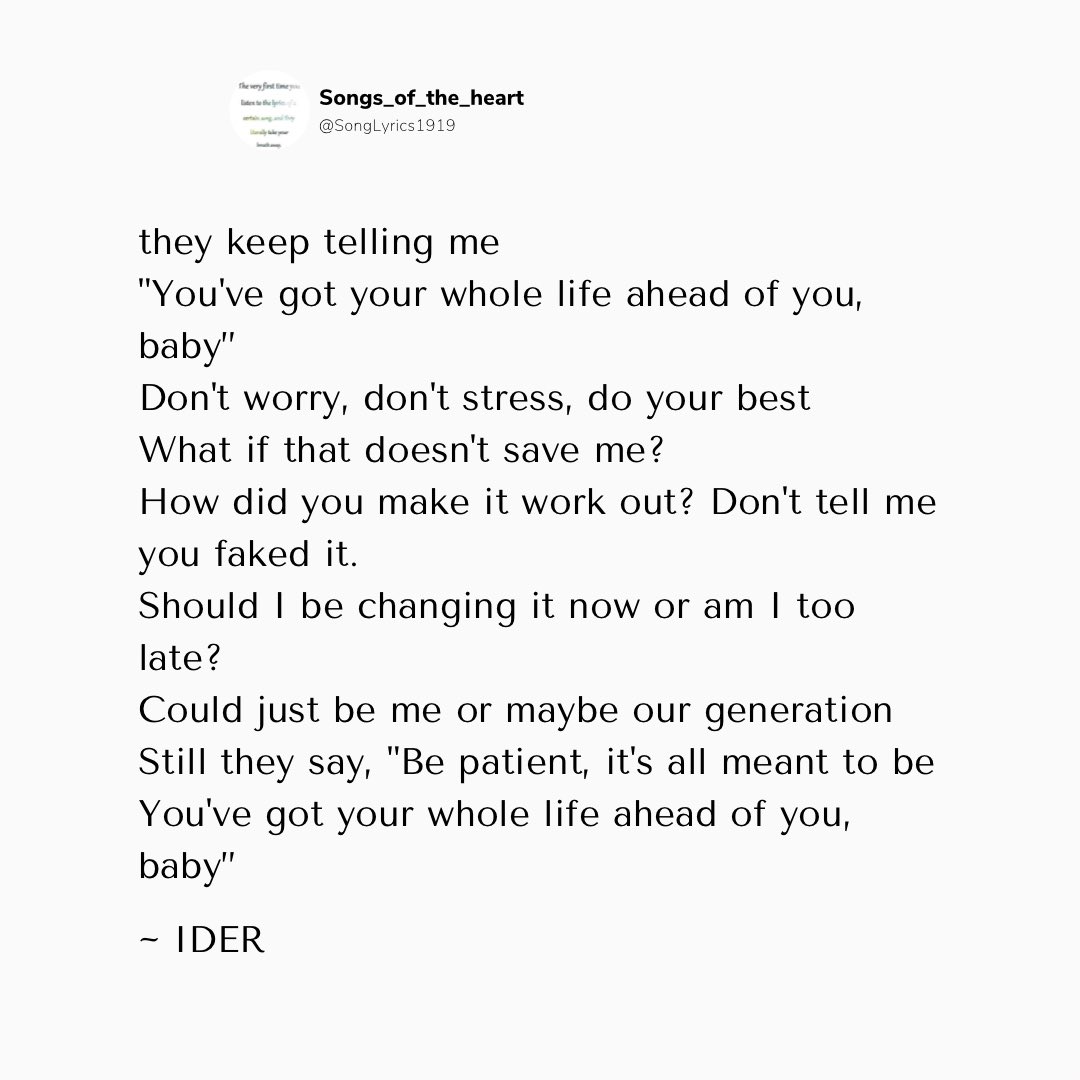 SongLyrics1919's tweet photo. You’ve Got Your Whole Life Ahead of You Baby ~ @weareider 

https://t.co/IhkTb2eshX

.
.
.
.
#lyrics #musicspeaks  #Songs #life #lyricsforthesoul #NewArtist https://t.co/VFPjUVoA52