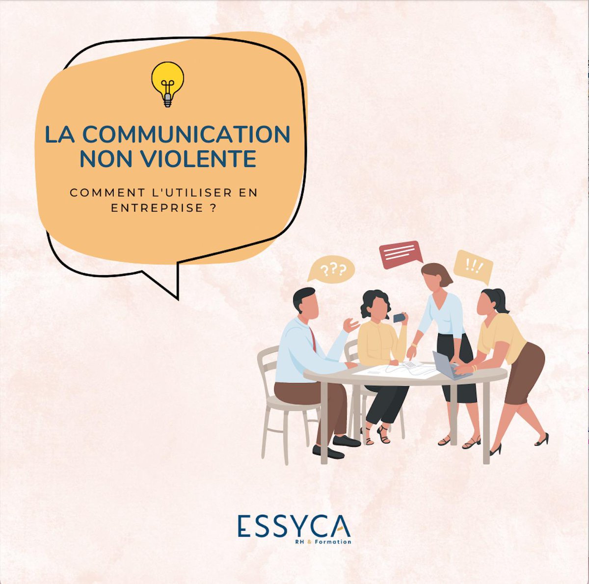 Convaincus que la Communication NonViolente contribue à créer une culture d'entreprise empathique qui prévient les conflits, ESSYCA et Sarah Bouhafs accompagnent vos équipes à intégrer le processus OSBD.

#essyca #formation #collaborateurs #equipe #team #entreprise #RH