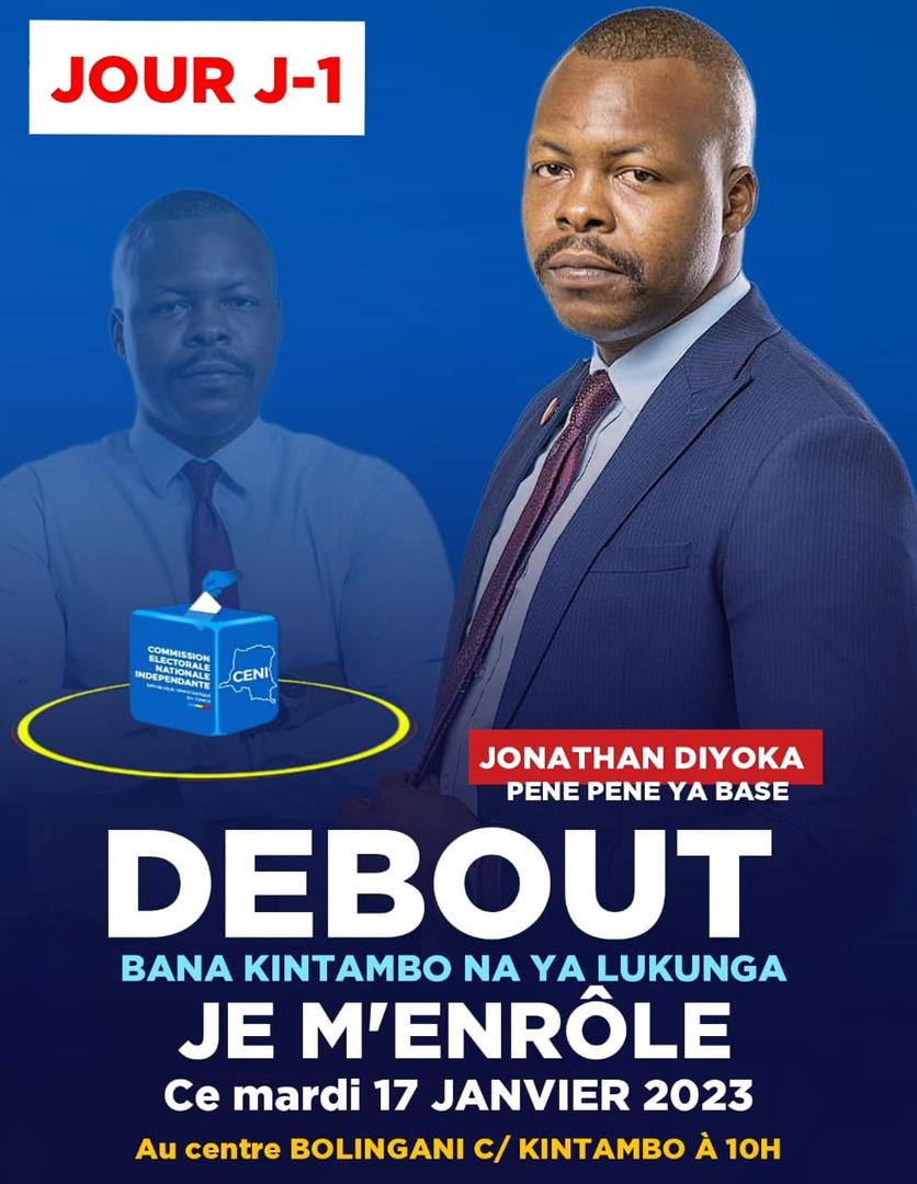 Team_JD1's tweet photo. #JourJ-1 le grand leader @diyoka_jonathan s'enrôle demain au Centre BOLINGANI dans la commune de KITAMBO, il nous invite à l'accompagner massivement. 

LIEU DE RENCONTRE: STADE VÉLODROME ( A CÔTÉ DE L’ ÉCOLE ST FRANÇOIS )

Mwana ya base toujours PENE PENE YA BASE https://t.co/PVmI5tm0Py