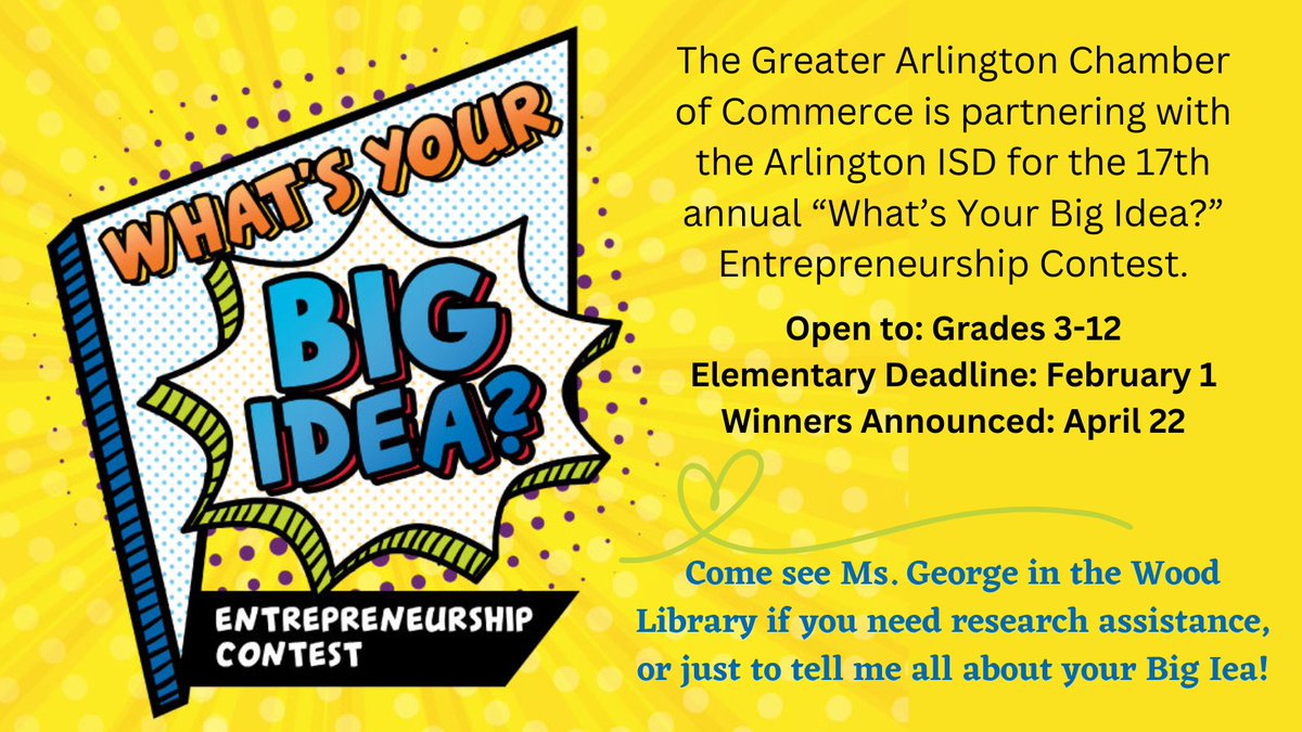 Our <a href="/Wood_Wildcats/">Wood Elementary</a> have BIG Ideas! <a href="/arlingtontx/">Greater Arlington Chamber</a> and @aisdlibsrv want to hear all about them! arlingtontx.com/bigidea/