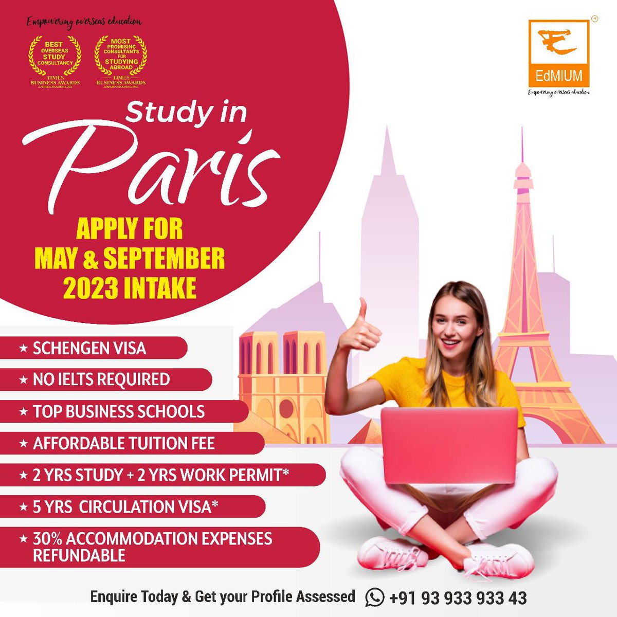 edmium's tweet photo. Want to study and pursue your career in Paris? Admissions open for May &amp; September 2023 Intake. Start your application process now!
✔️Schengen Visa
✔️No IELTS Required
✔️Top Business Schools
✔️Affordable Tuition Fee
✔️2 Yrs Study +  2 Yrs Work Permit
✔️5 Yrs Circulation Visa https://t.co/PATcGVZw8c