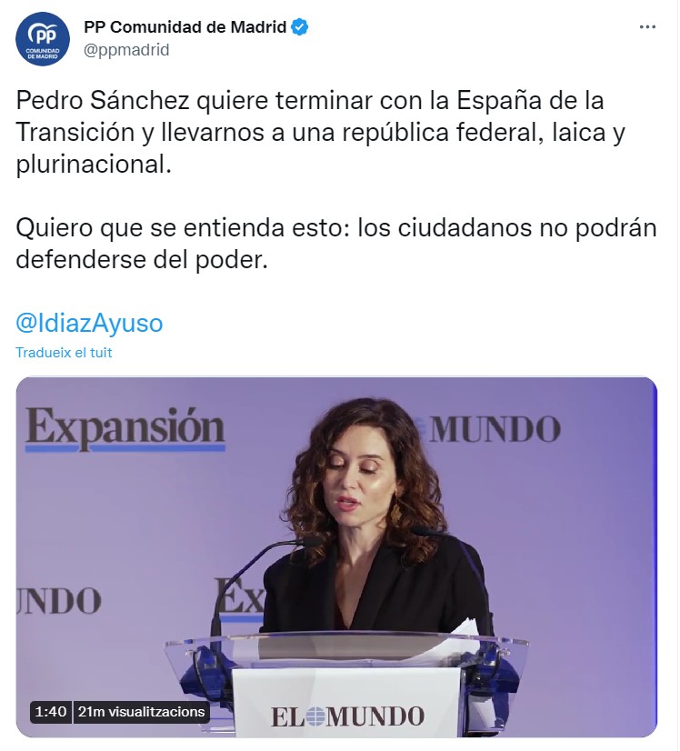 Mujolet's tweet image. Por primera vez el PP dice cosas buenas de Sánchez.