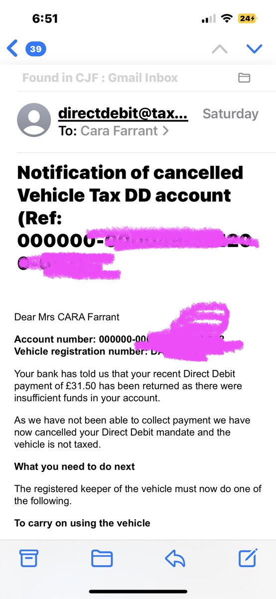 charababy4CB's tweet photo. @DVLAgovuk Hello can you confirm if this is genuine email account? directdebit@taxdisc.service.gov.uk action fraud is saying it isn’t but my email is saying my tax has been cancelled. Many thanks https://t.co/bGVXgtUhby