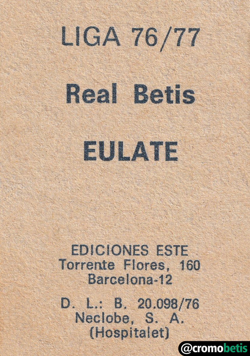 EULATE Temp. 76/77 (Este) // Protagonismo copero 
🏆 CAMPEÓN DE COPA #CromoBetis 
<a href="/ColeccionBetis/">Asoc. Coleccionismo Bético Carmelo Navarro</a>