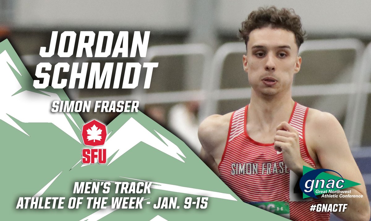 GNAC Sports (@gnacsports) on Twitter photo Congrats to Jordan Schmidt of <a href="/sfu_athletics/">SFU Athletics</a>, the #GNACTF Men's Track Athlete of the Week!
bit.ly/3ZEFQP6 Congrats to Jordan Schmidt of <a href="/sfu_athletics/">SFU Athletics</a>, the #GNACTF Men's Track Athlete of the Week!
bit.ly/3ZEFQP6