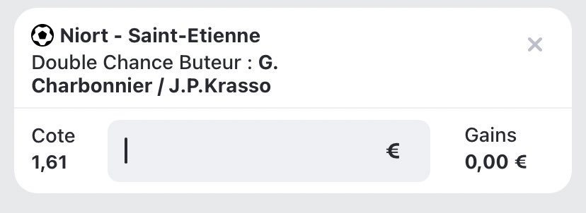 PronoCoco's tweet photo. Prono buteur du soir : 
Charbonnier / Krasso buteur 
Cote à 1,60 
#prono #ligue2 #asse https://t.co/6bhGqy1iib