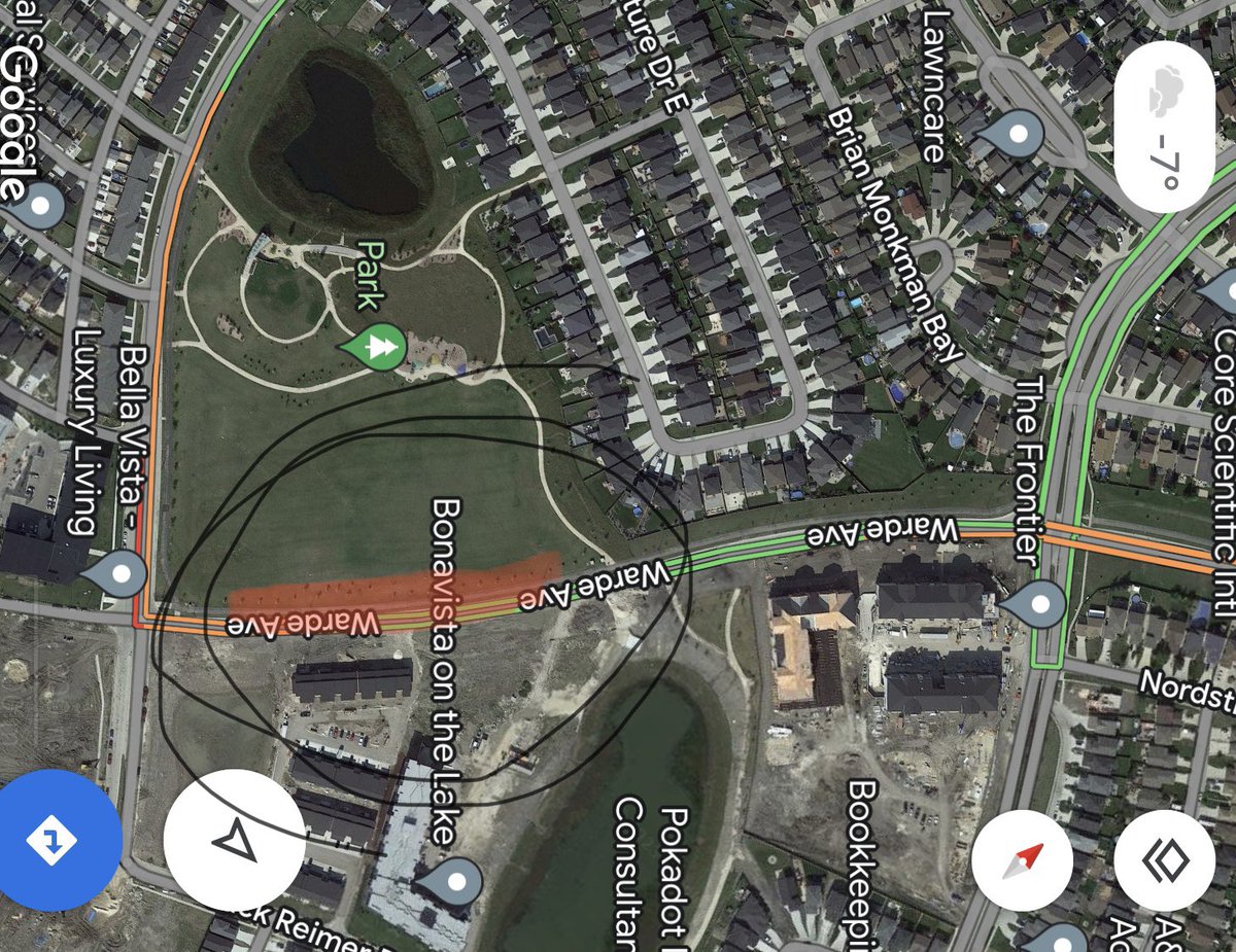VisserJessica's tweet photo. @cityofwinnipeg Hello, it’s between Warde@De La Seigneurie and Warde@Evelyn Reese. Along the Fraipoint Park, approximately where I’ve highlighted on this photo. https://t.co/SiE8IGlv8y