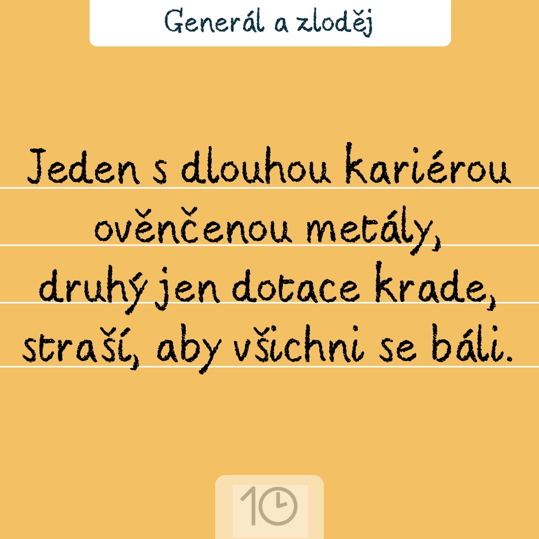 10minut_'s tweet photo. Generál a zloděj

#general #zlodej #volby #prezident #hrad #strach #boj #moc #dotace #diplomacie #teamgeneral https://t.co/0vbayrb4pE
