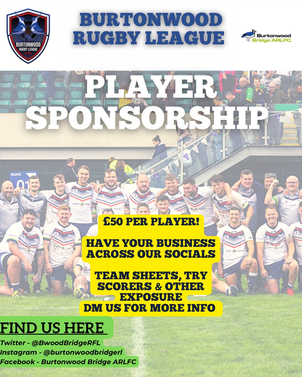 BwoodBridgeRFL's tweet image. Head to our Facebook and insta page for more info on sponsoring one of our lads this year! #BackTheBridge in 2023