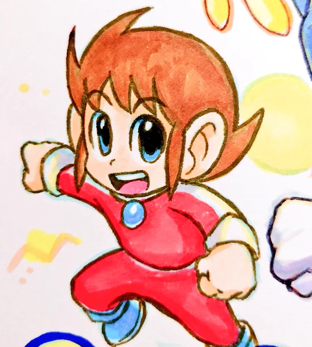 1月17日は「おむすびの日」なので、おむすびに関係あるキャラを描こうと思って寝落ちしちゃったんでアレックスキッドとベラボーマンの過去絵再掲でお茶を濁してもいいですかね… 