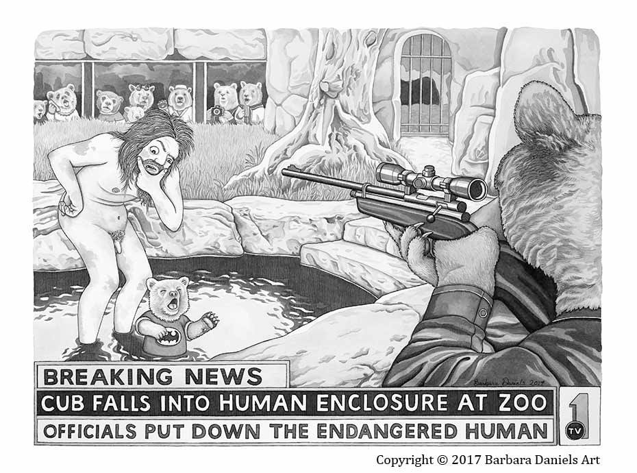 VeganFallacy's tweet photo. Barbara Daniels is an amazing artist -- check out their work at https://t.co/5rG3UP0vfk -- and they titled this piece "Breaking News".

#vegan #animals #art #BarbaraDaniels

See: https://t.co/7zHFr2F4Vv

Support: https://t.co/GGmglSQh1e

Join: https://t.co/eL9AM0hPbp https://t.co/YBWqq8DQGy