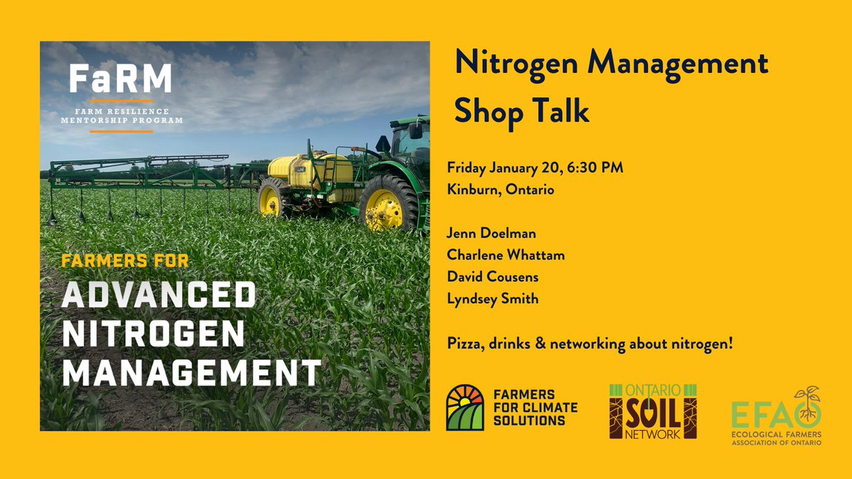 Eastern Ontario farmers - come on out this Friday for snacks and chats with farmers in your area! 

FREE event, registration required: efao.ca/event/nitrogen…

OSCIA-recognized KSE for OFCAF applicants with a project under the Nitrogen Management category.