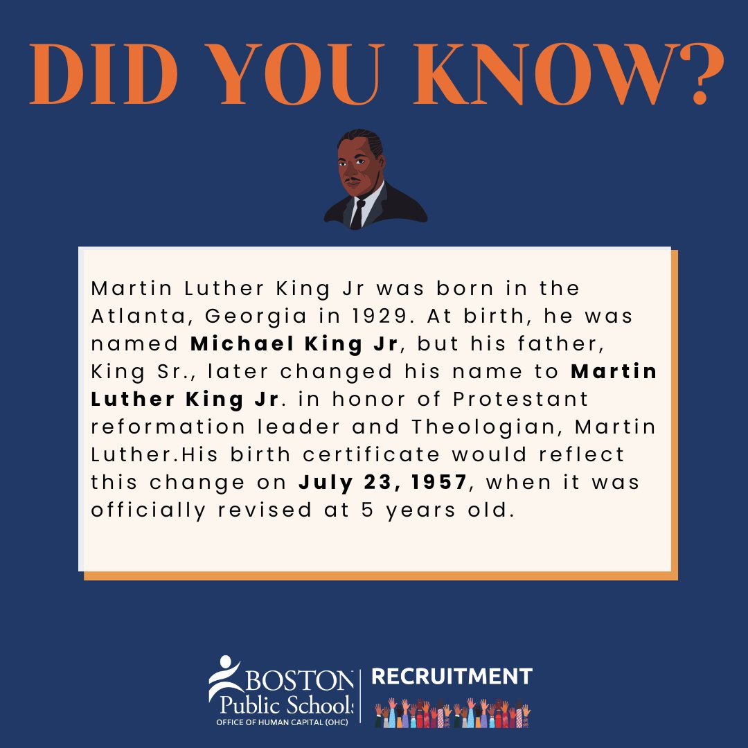 WorkAtBPS's tweet image. Happy #MLK Day! 
This day commemorates the birth of Martin Luther King Jr., the recipient of the 1964 Nobel Peace Prize and an activist for nonviolent social change until his assassination in 1968.  
@BostonSchools #BPSPride #MLKDay2023