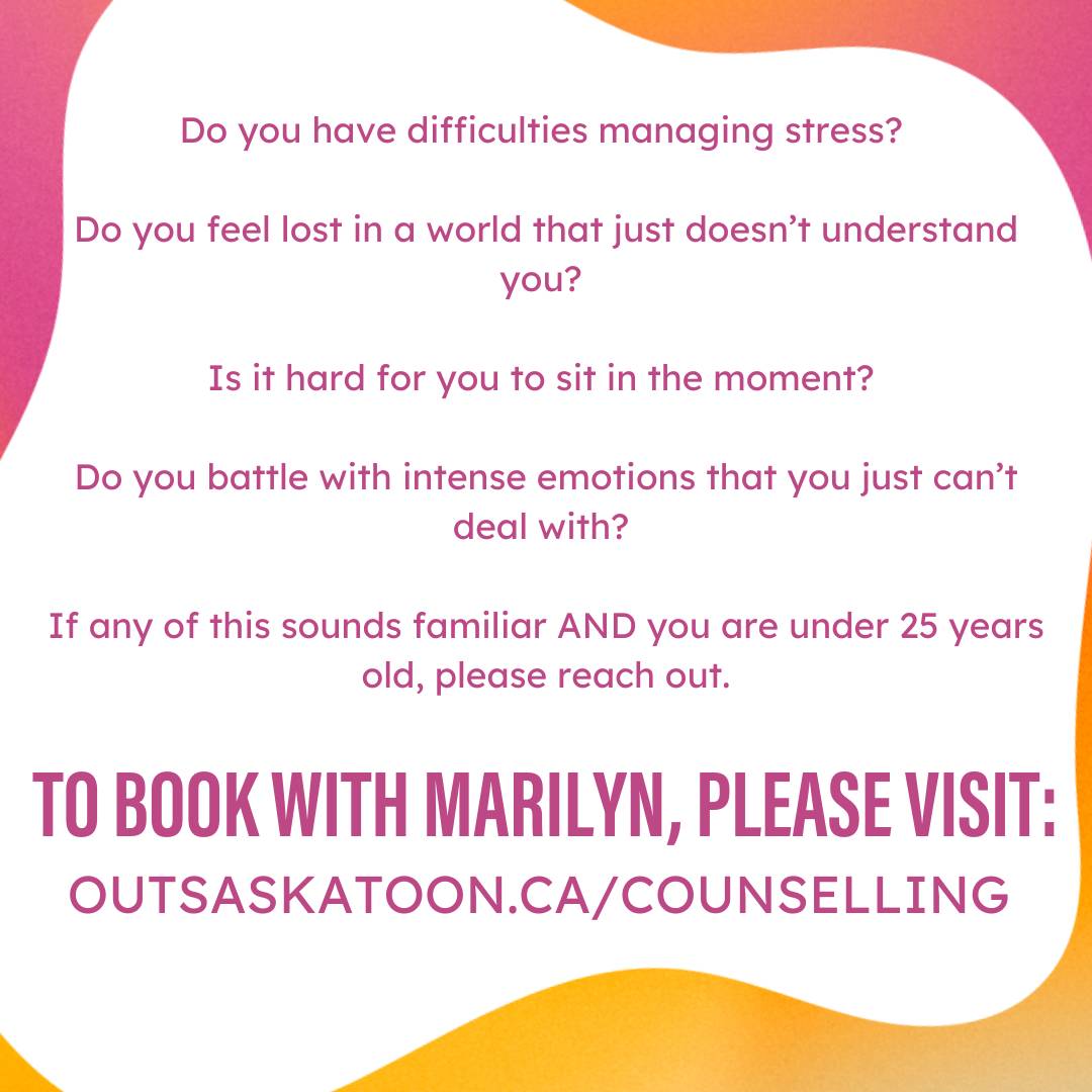 Introducing Marilyn Brownlee (she/they) who will be joining our counselling team until the end of March to finish a practicum! 

To learn more or to book with Marilyn, visit OUTSaskatoon.ca/counselling 🎉