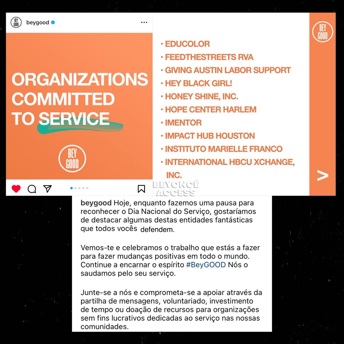 beyonceaccess's tweet image. A BeyGOOD, organização de ajuda humanitária da Beyoncé, homenageou o Instituto Marielle Franco. 💖

“Nós vemos você e celebramos o trabalho que você está fazendo para fazer mudanças positivas no mundo. Continue a incorporar o espírito #BeyGOOD. Nós o saudamos.”