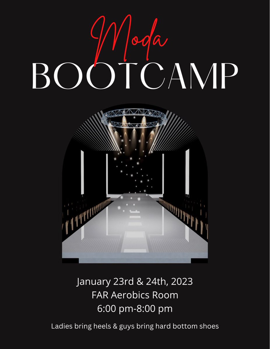 MODA_B's tweet photo. Come out and Join us at Moda’s Spring Bootcamp to prepare for tryouts. 👠👞Learn interactions and how to walk with confidence! You don’t want to miss this‼️ https://t.co/OmB4K3g9au