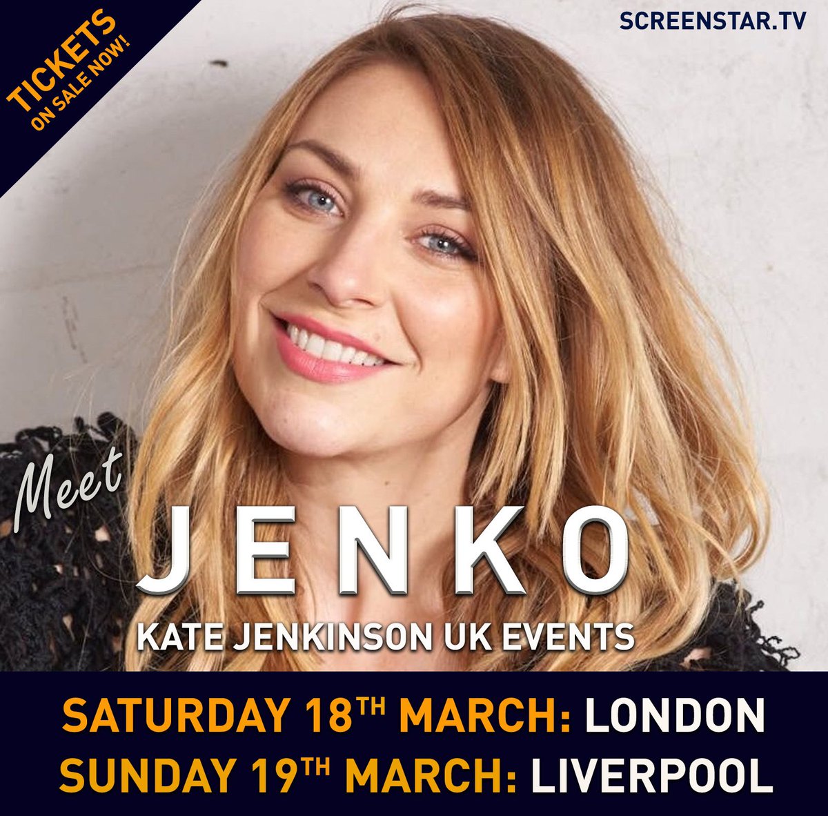V_Musings's tweet photo. The latest 2023 @ScreenStarEvent announcement is an opportunity to meet KATE JENKINSON in the UK! π€©
βοΈ Saturday 18th March in London βοΈ
βοΈ Sunday 19th March in Liverpool βοΈ
Tickets are on sale NOW: https://t.co/5rvK0Zjfj4
#katejenkinson #katejenko https://t.co/VCuEu2O2Ya