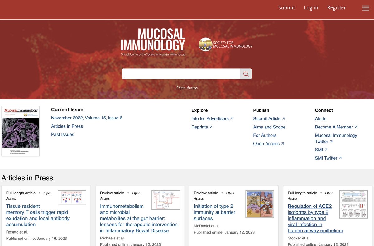 Ben Marsland (@benjmarsland) on Twitter photo Great start to the year for <a href="/MucosalImmunol/">Mucosal Immunology</a> — a shiny new website: mucosalimmunology.org for access to content and submissions, plus we are now 💯percent #OpenAccess! Update your bookmarks! Lots of new initiatives and cutting edge content coming your way 🎉 <a href="/socmucimm/">Society for Mucosal Immunology</a> Great start to the year for <a href="/MucosalImmunol/">Mucosal Immunology</a> — a shiny new website: mucosalimmunology.org for access to content and submissions, plus we are now 💯percent #OpenAccess! Update your bookmarks! Lots of new initiatives and cutting edge content coming your way 🎉 <a href="/socmucimm/">Society for Mucosal Immunology</a>