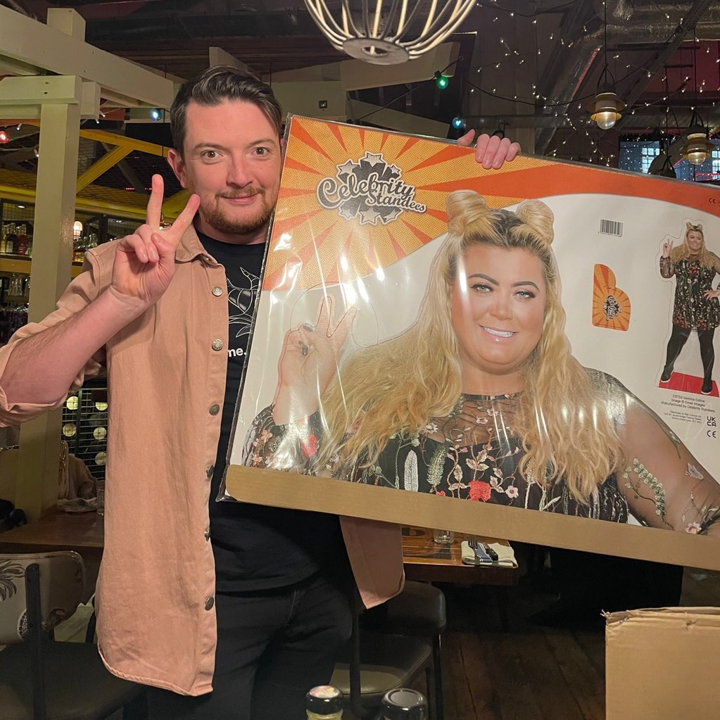 So, tonight I met up with my friend to exchange Christmas presents. I got what I didn’t even know I needed! I’m now looking for suggestions of how to use a life size #GemmaCollins cut out in school. All ideas welcome… 😂 Over to you, @officialhunsnet!