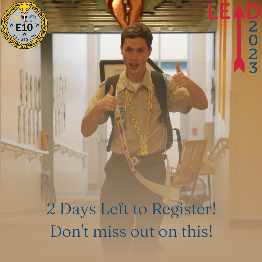 oaeastern10's tweet photo. Only 2 days left! Register now for an opportunity to improve your leadership in scouting and the OA! Sign-up at the link in our bio. https://t.co/JbqDf9U60b