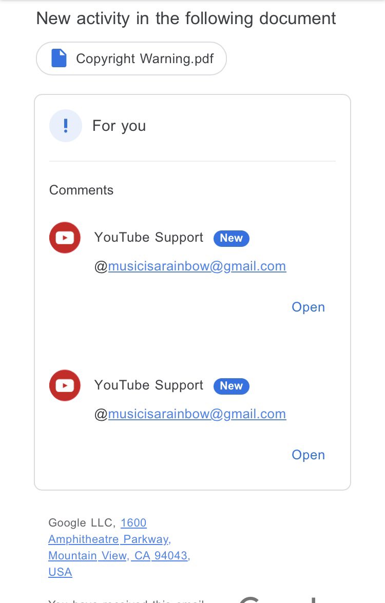 musicisarainbow's tweet photo. Oh I almost fell for this it is so believable I am definitely going to open the attachment and beg @YouTube for forgiveness. ๐ #scammers #fakecopyrightstrike https://t.co/AM0Fj09ISW