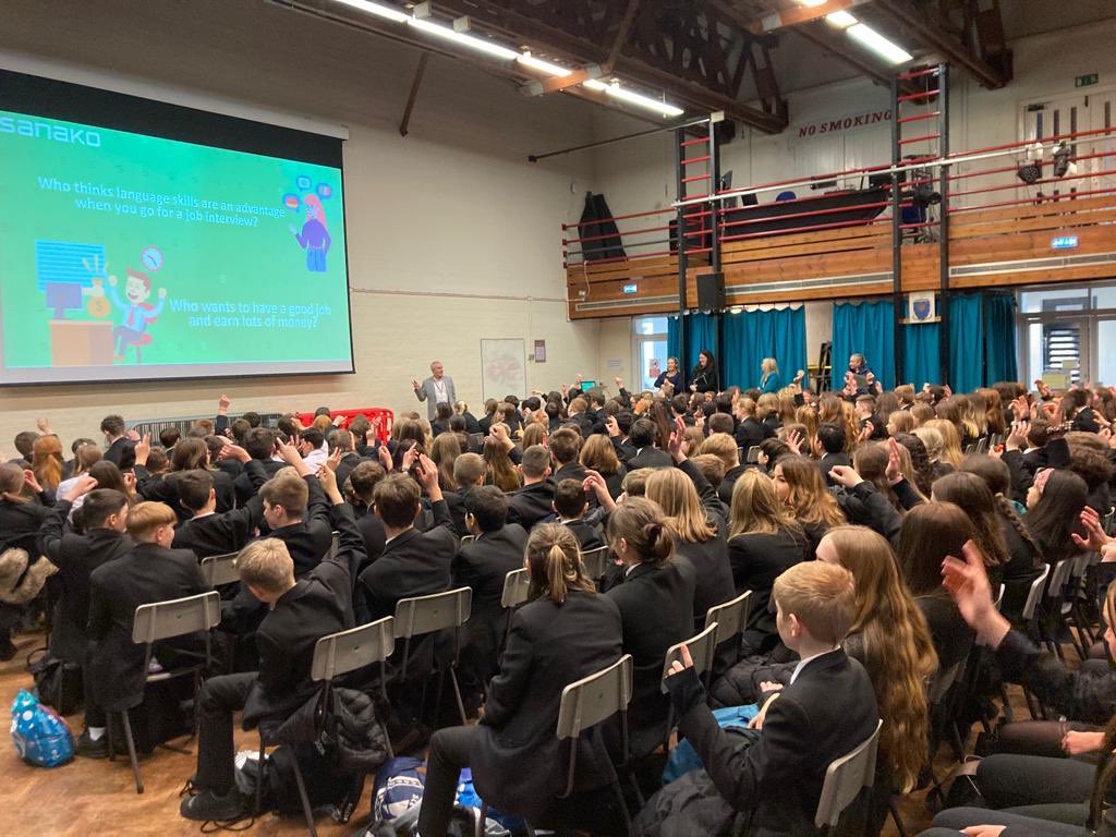 A fantastic opportunity for our Year 8 students today, hearing <a href="/David_Sanako/">David Binns</a> discussing the importance of languages. It was really inspiring &amp; eye opening for them &amp; our students were great, as always! Languages are helpful for all careers, especially if you want the extra £££!