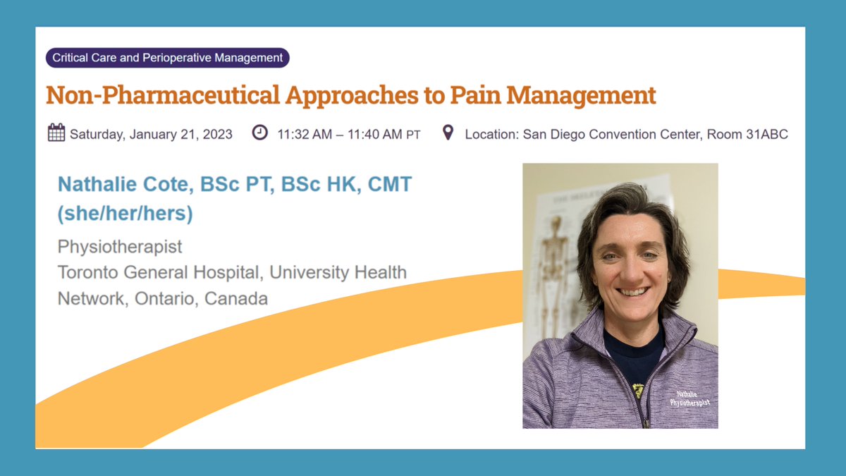 TPS_PainToronto's tweet photo. Are you attending #STS2023? Don't miss Nathalie Cote, our TPS physiotherapist, speaking about "Non-Pharmaceutical Approaches to Pain Management" on Jan 21st. More info here: https://t.co/dMbiZmczJ4
#TransitionalPain #ChronicPain https://t.co/bWGHn2Xv6N