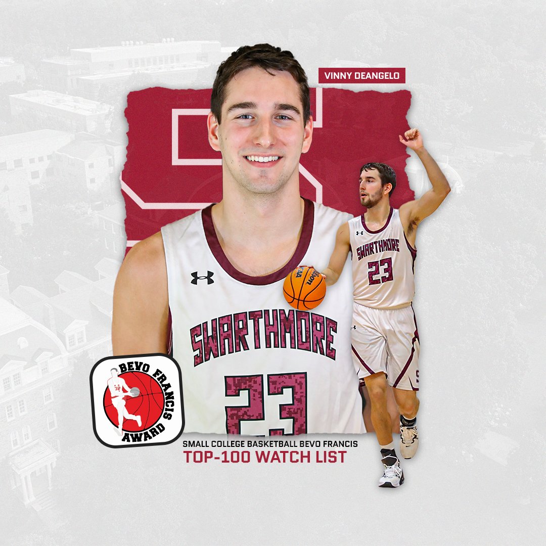 SwatAthletics's tweet photo. Congrats to Vinny DeAngelo on being selected to the 2023 Small College Basketball Bevo Francis Top-100 Watch List! The list honors the top players across DII, DIII, NAIA, USCAA and NCCAA.

📰 https://t.co/RO1kLIAbEH https://t.co/h8kTi71pJO