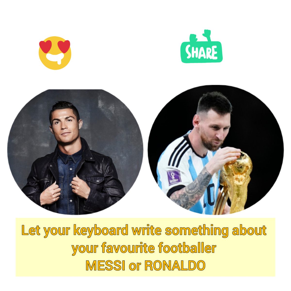 Let your keyboard say something

#FIFAWorldCup2022 #Messi #messi𓃵day #Ronaldo𓃵 #Ronaldo #football #goals #FootballManager2023 #messichallenge #Ronaldinho #mpabbe #ViratKohli𓃵 #BabarAzam #ImranRiazKhan #USA