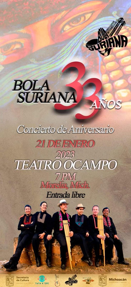 FolkTataKeri's tweet photo. Reactivando en 3, 2, 1...
Sueños cumplidos y otros tantos por cumplir.
Tata K'eri acompañando en su 33 Aniversario de Bola Suriana. 
Teatro Ocampo sábado 21 de Enero 19:00hrs https://t.co/dYzWaDC8VA