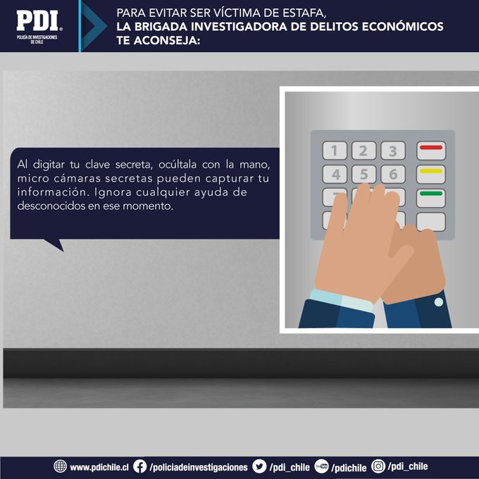 Toma precauciones cuando hagas giros en cajeros automáticos. Tapa el teclado cuando ingreses tu clave. Recuerda que tu clave es la clave.
#DelitosEconómicos #Bridec