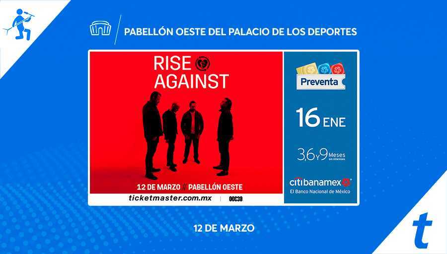Ticketmaster_Me's tweet photo. 🤟 HOY inició la #PreventaCitibanamex para que vibres con la música de @riseagainst este 12 de marzo en el #PabellónOesteDelPalacioDeLosDeportes 🎸
😎 Compra aquí tus 💺💺 y escucha #NowhereGeneration en vivo 👇
https://t.co/vqRLOwZ7ux https://t.co/hxO231TdPA