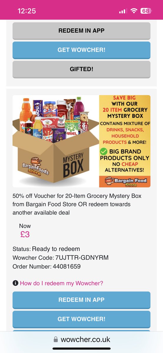 chezste10's tweet photo. @MollieRN20 @Wowcher_Support @wowcher I wouldn’t buy anything from this site ever again bought a food package from bargain food store it was out of date and not fit for human consumption, disgusting nothing like what was advertised https://t.co/JcYbz1Q7kU