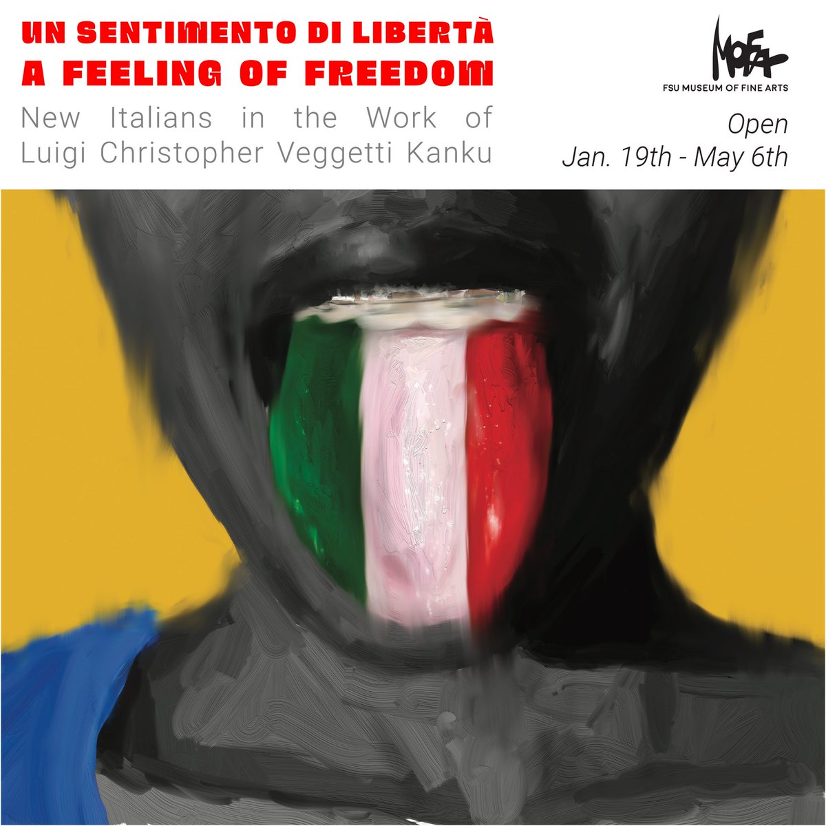 Looking forward to welcoming Christopher to FSU! Show opens with artist talk Th 5-6pm, reception 6-8pm. #contemporaryart #italianart #arteitaliana #afroitaliano #veggettikanku #FSU #FSUmofa