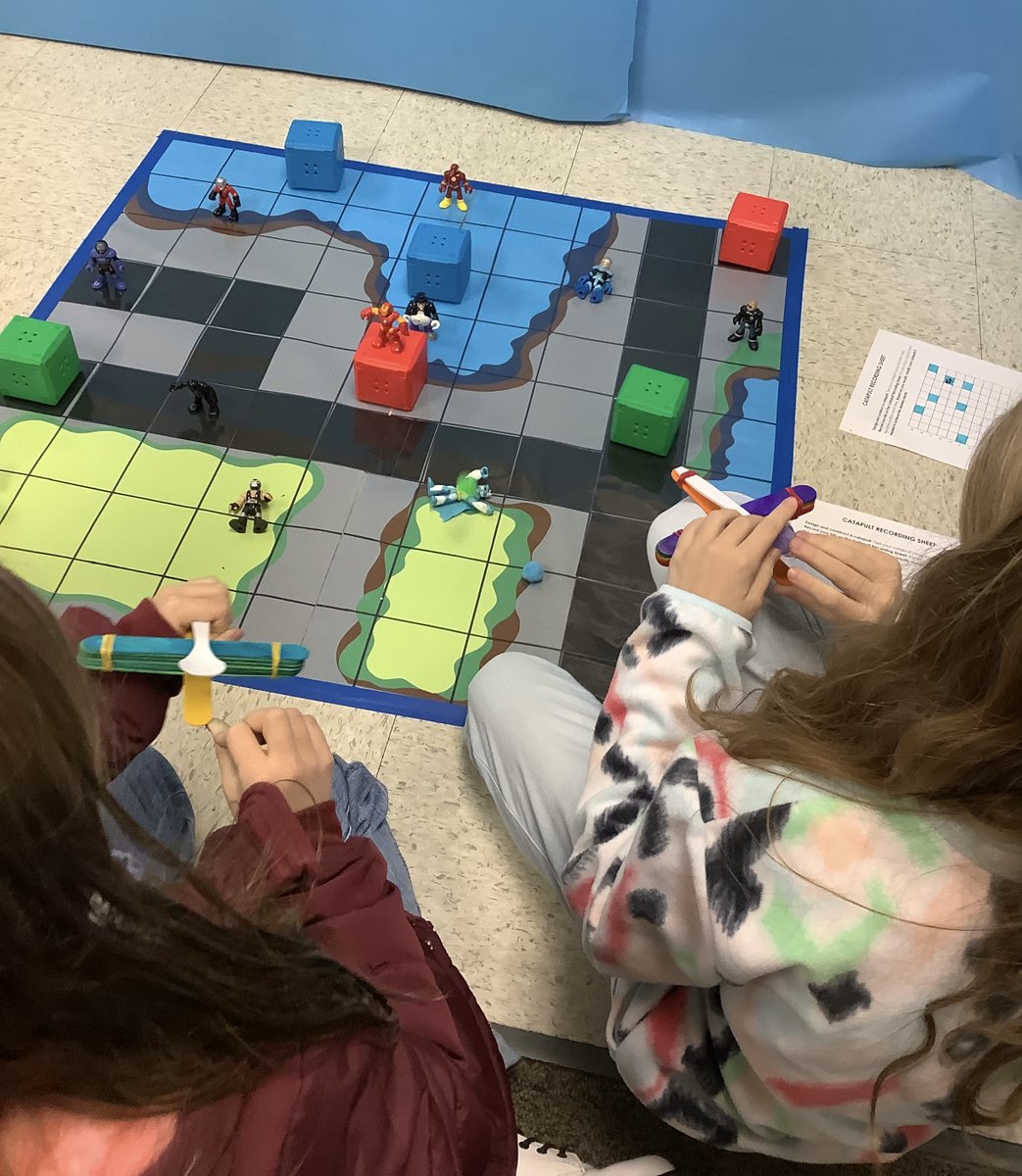 Gamerd0g's tweet photo. Fourth grade collision engineers launched their studies to a new height! Catapults were constructed and tested. Students mapped distance using the gridded map. Modifications were made to their catapult based on results. #math #physics #STEM #STEMeducation https://t.co/euMCGBwpGf