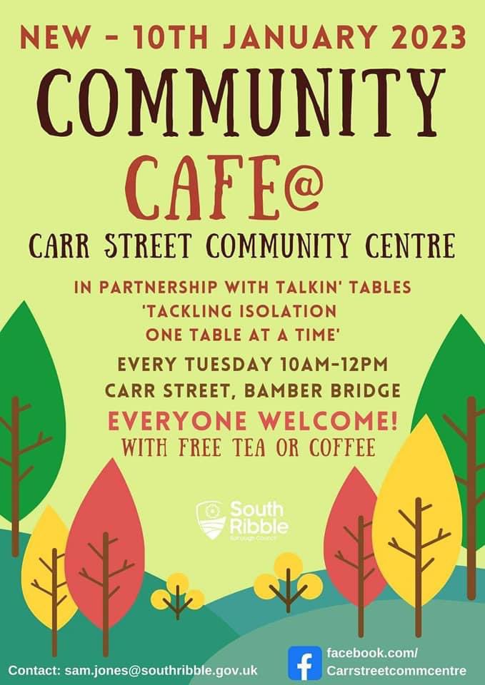 Community Cafe #CarrStreet #BamberBridge #TalkinTables ☕️ Every Tuesday @southribblebc @LSCFT_CPET @CommunityNetwo6 @ProgressHG @blogpreston @Gillylancs @BamberBrigSport @BamberBTownFC