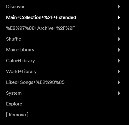 spotifyrepeater's tweet photo. @SpotifyStatus The spotify web player on Chrome is displaying folder names with extra code between words instead of their proper names (still correct on windows desktop app and android app) https://t.co/46mib2GnFy