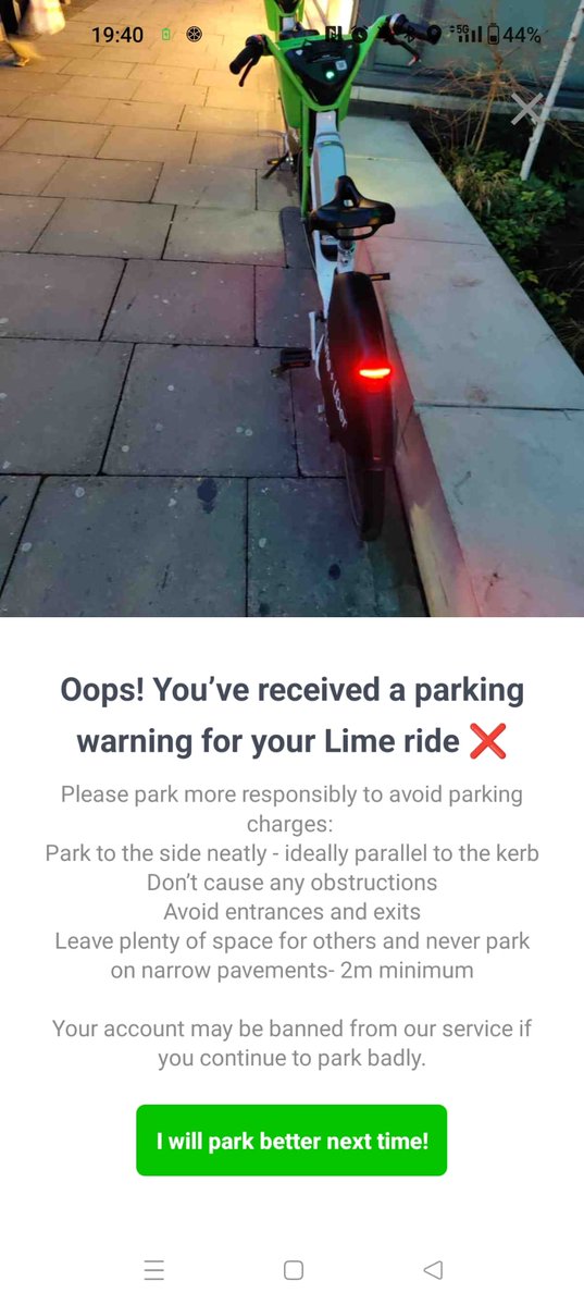 Rasppi83's tweet image. .@_LimeAID @limebike 
This parking notice is just bullying now, there is clearly no problem with the parking of the bike