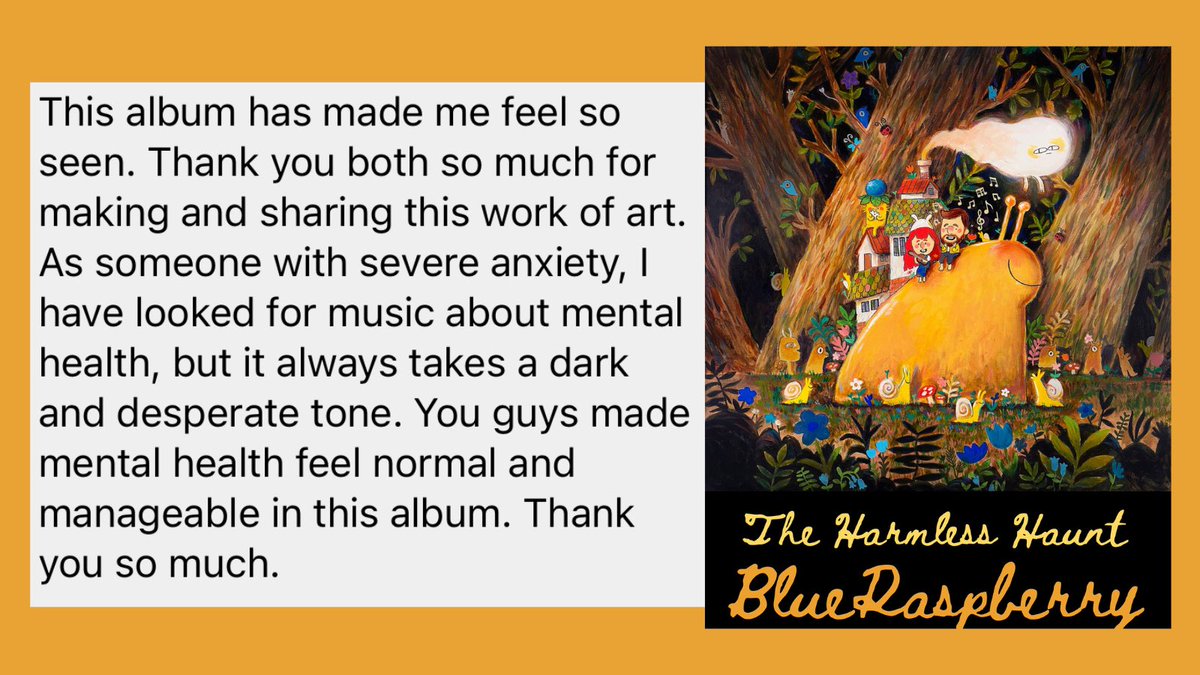 We were really touched by this message someone shared about our <a href="/blueraspband/">BlueRaspberry</a> album. This is a huge reason why we wanted to share these songs—the hope that people would find them somehow useful in their own experiences with mental health struggles. #MentalHealthAwareness #music